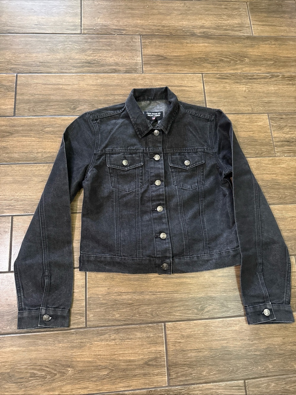 Vintage Polo Ralph Lauren Womens Large Black Denim Jean Jacket